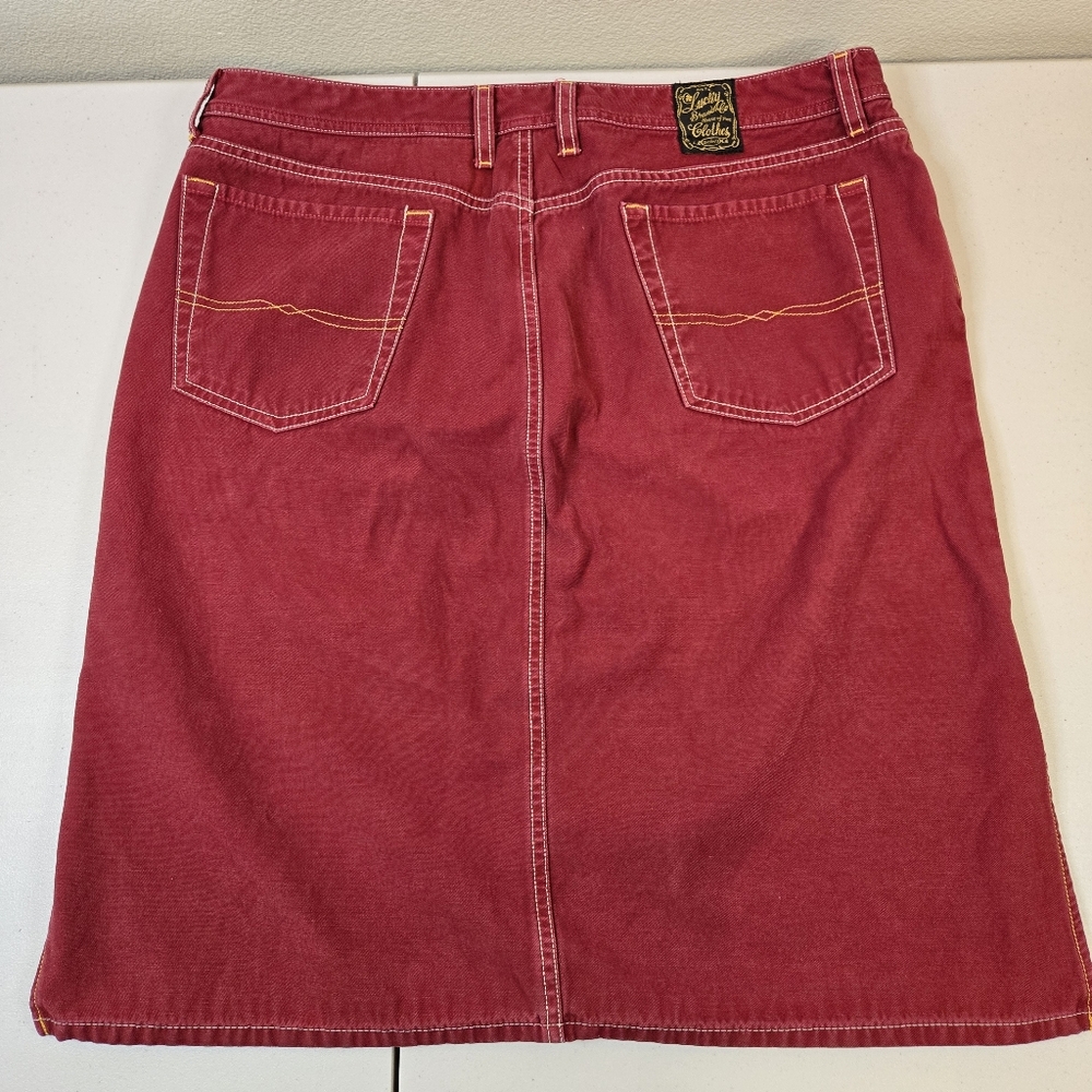 Lucky Brand Y2K Red Denim Skirt Size 14 Side Slit - Picture 7 of 12